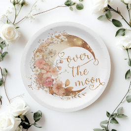 Prato De Papel Aniversário de lua de ouro floral