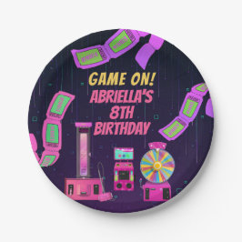 Prato De Papel Aniversário de Meninas de Jogos e Arcade