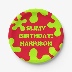 Prato De Papel Aniversário de nome personalizado do lodo verde v