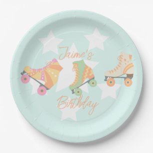 Prato De Papel Aniversário de Patinação no Gelo Estrelas Pastel