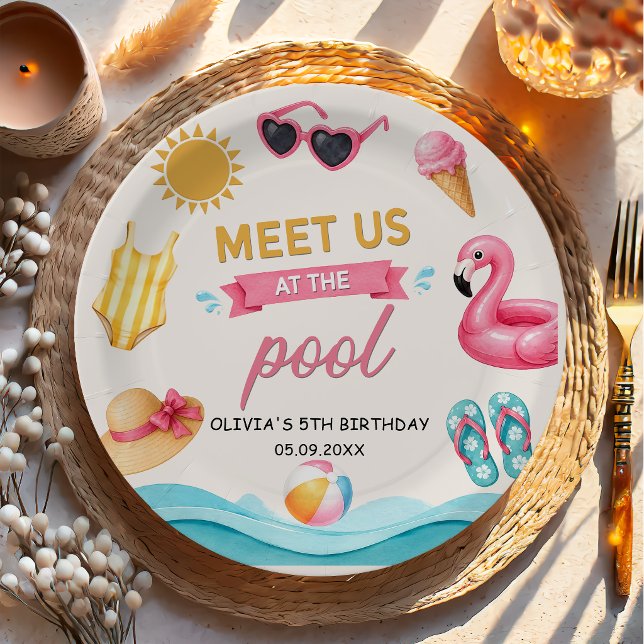 Prato De Papel Aniversário de Piscina de Verão (Criador carregado)