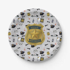 Prato De Papel Aniversário de Policial Tema Polícia