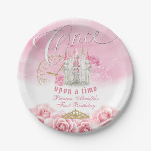 Prato De Papel Aniversário de Princesa Era Uma Vez Rosa