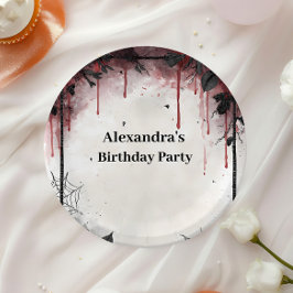 Prato De Papel Aniversário de Rosas de Sangue Góticas