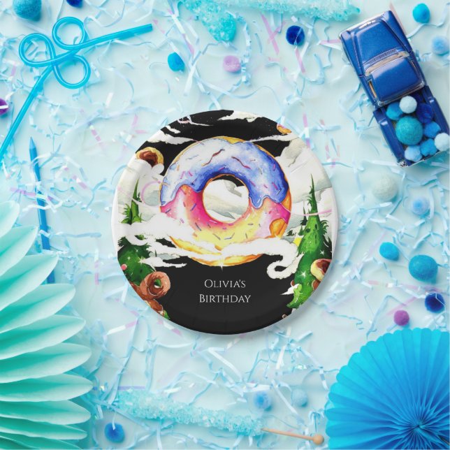 Prato De Papel Aniversário de Rosquinha Encantada Simples (Festa)