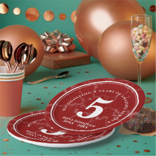 Prato De Papel Aniversário de Trabalho do Elegante Red Marble 5 A