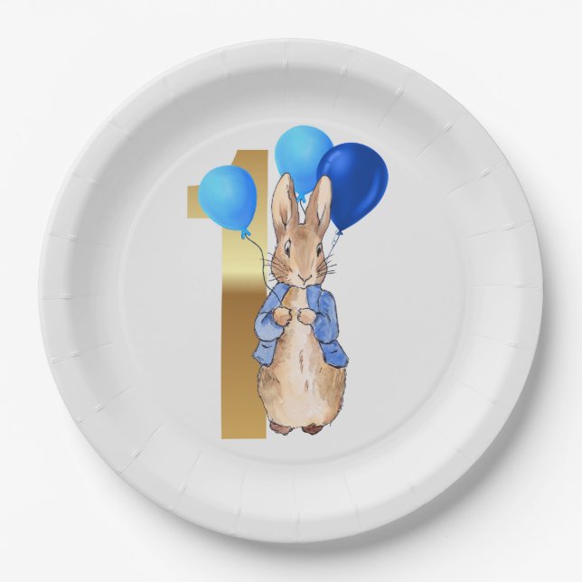 Prato De Papel Aniversário de um ano do Coelho Clássico (Frente)