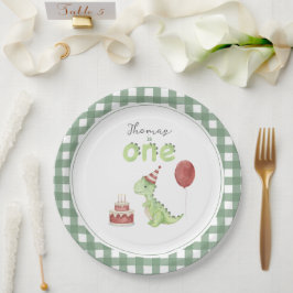 Prato De Papel Aniversário de um ano do Dinossauro Fofo