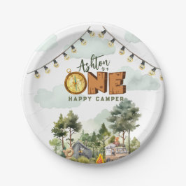 Prato De Papel Aniversário de Um Ano do Um Feliz Acampante