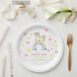 Prato De Papel Aniversário de Um Ano Unicórnio Magia Arco-Íris