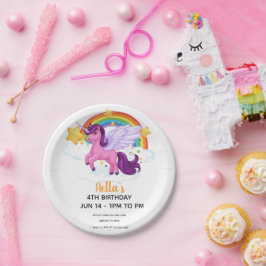 Prato De Papel Aniversário de Unicórnio e Arco-íris