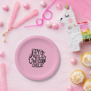 Prato De Papel Aniversário de Unicórnio Selvagem Rosa Feminino