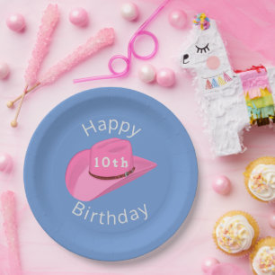 Prato De Papel Aniversário de vaqueira rosa