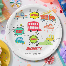Prato De Papel Aniversário de veículos felizes do quarto de hones