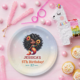 Prato De Papel Aniversário do 5 de Sereia Afro-Americano