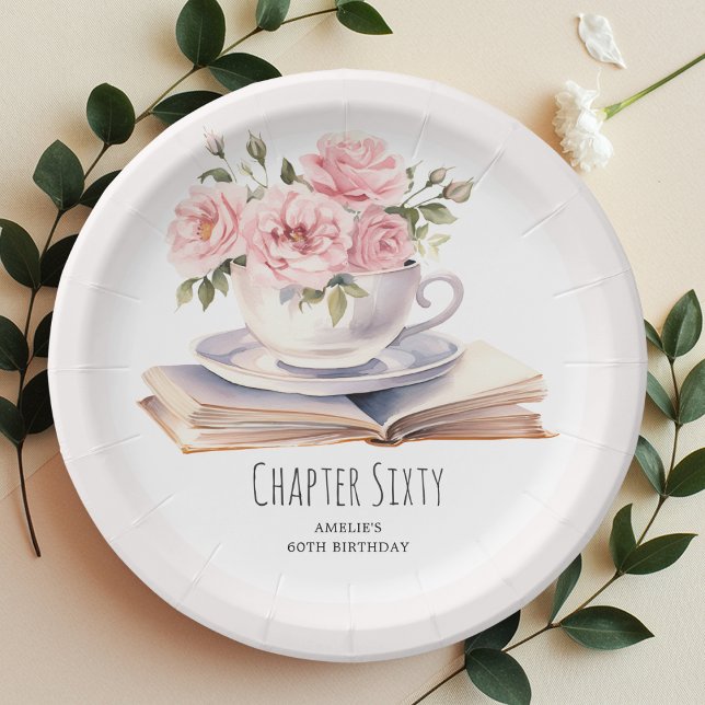 Prato De Papel Aniversário do 60º Tema do Livro Rosa Floral (Criador carregado)