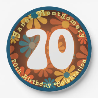 Prato De Papel Aniversário do 70 de alimentação da Flor de Hippie