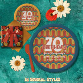 Prato De Papel Aniversário do 70 de Flor Hippie