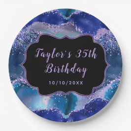 Prato De Papel Aniversário do Agate do Oceano Azul-Escuro e Roxo