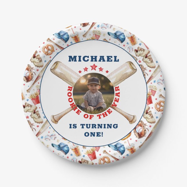 Prato De Papel Aniversário do Ano do Beisebol com Aquarela (Frente)