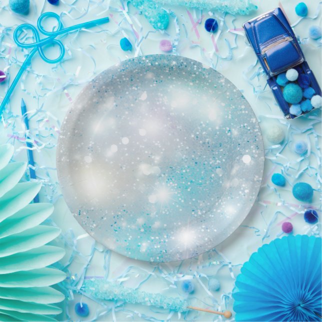 Prato De Papel Aniversário do Aqua Blue White Bokeday (Festa)