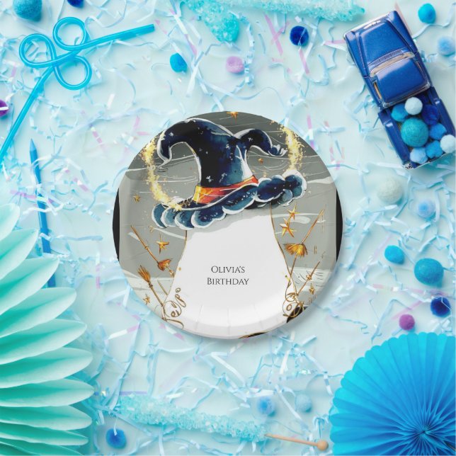 Prato De Papel Aniversário do Assistente de Mágica Personalizado  (Festa)