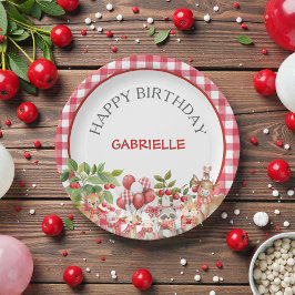 Prato De Papel Aniversário do Bebê com Xadrez Vermelho da Cereja
