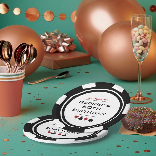 Prato De Papel Aniversário do Black White Poker Chip Las Vegas Ca (Múltiplo)