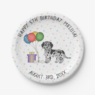 Prato De Papel Aniversário do Cachorro de Desenho Blue Merle Mini