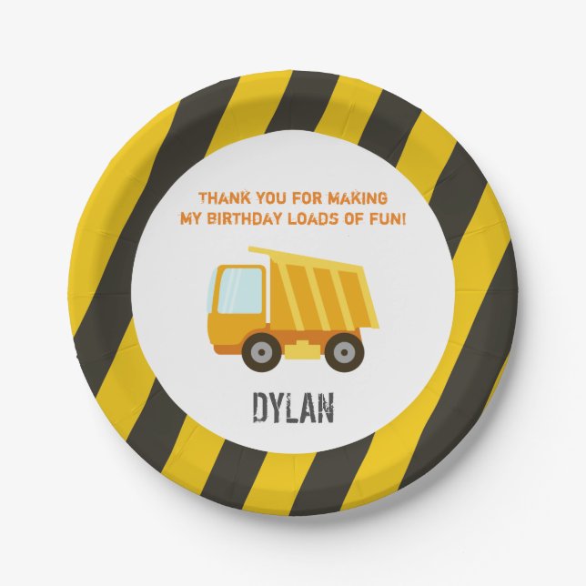 Prato De Papel Aniversário do camião basculante da construção (Frente)