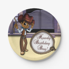 Prato De Papel Aniversário do cowboy americano africano