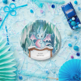 Prato De Papel Aniversário do Dragão Encantado pelo Pastel