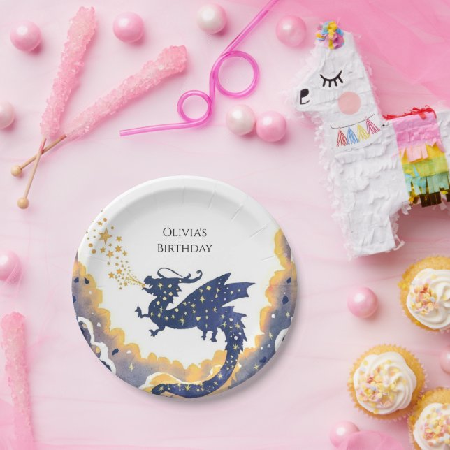 Prato De Papel Aniversário do Dragão Encantado Simples (Festa)