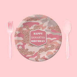 Prato De Papel Aniversário do Exército de Camo Rosa Rosa-Rosa, Ro