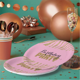 Prato De Papel Aniversário do Faux Glitter Impresso Zebra Dourada