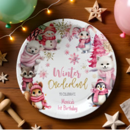 Prato De Papel Aniversário do floco de neve com brilho de inverno