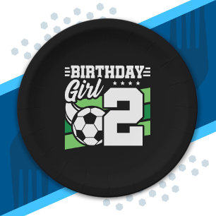 Prato De Papel Aniversário do Futebol - Rapariga de 2 anos - segu