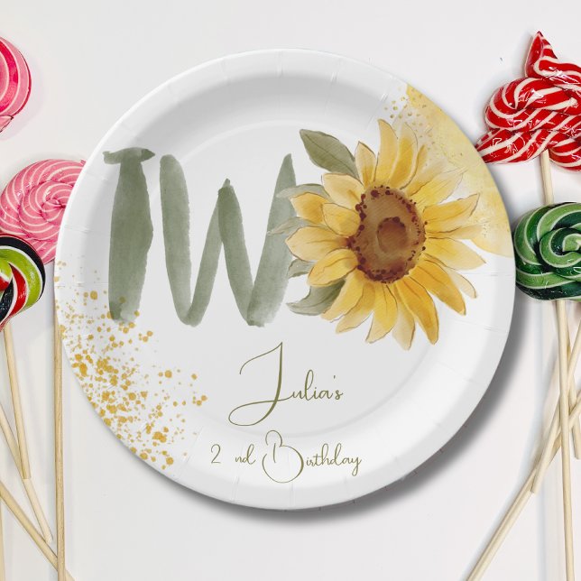 Prato De Papel Aniversário do girassol de aquarela (Criador carregado)