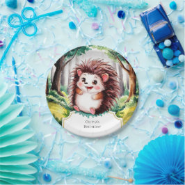 Prato De Papel Aniversário do Hedgehog da Floresta Encantada