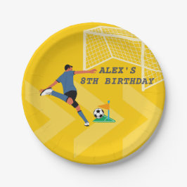 Prato De Papel Aniversário do Jogador de Futebol Amarelo Brilhant