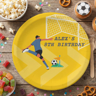 Prato De Papel Aniversário do Jogador de Futebol Amarelo Brilhant