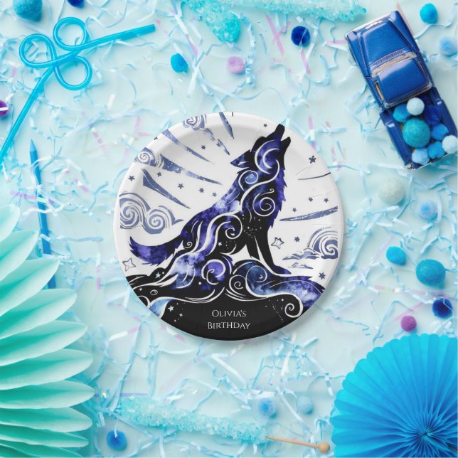 Prato De Papel Aniversário do Lobo de Aquarela Personalizada (Festa)