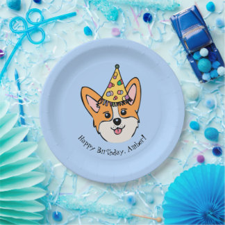Prato De Papel Aniversário do Menino Corgi Personalizado