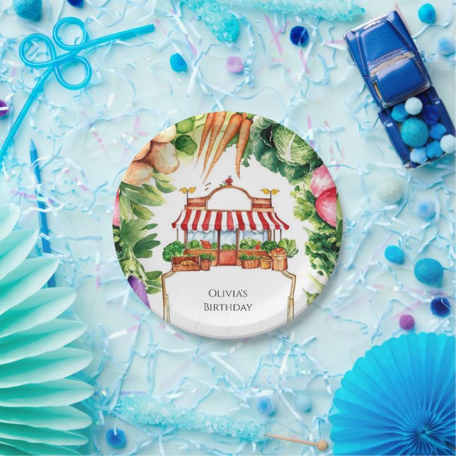 Prato De Papel Aniversário do mercado de agricultores cultivos lo (Festa)