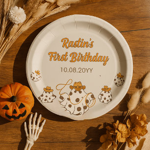 Prato De Papel Aniversário do Padrão Verificado no Halloween do V