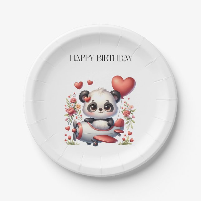 Prato De Papel Aniversário do Panda Piloto (Frente)