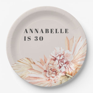 Prato De Papel Aniversário do pastel floral de cor aquática bo