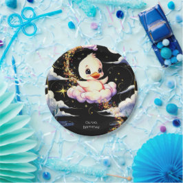 Prato De Papel Aniversário do Pato Mágico Pastel