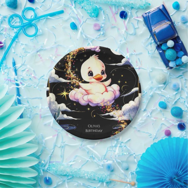 Prato De Papel Aniversário do Pato Mágico Pastel (Festa)