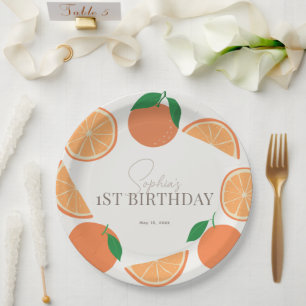 Prato De Papel Aniversário do Pequeno Cutie Moderno Laranja e Tri
